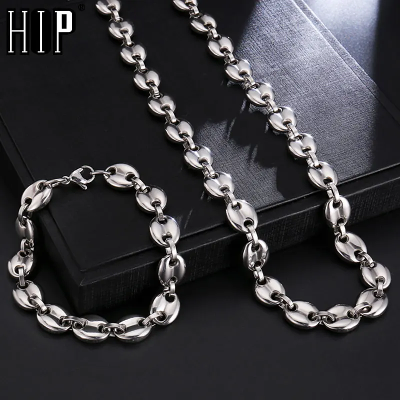 Цепочка в стиле хип-хоп Мужская цепь из нержавеющей стали с золотыми звеньями