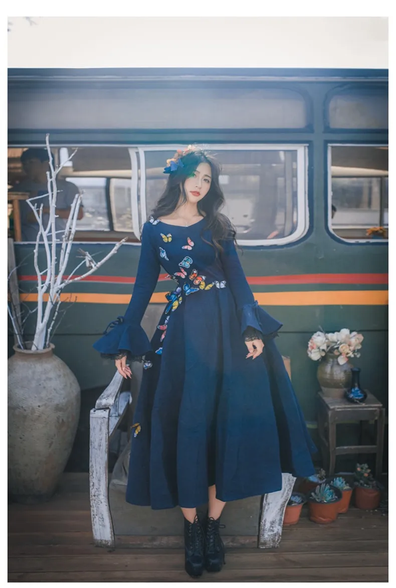 

Retro wool matching High Quality Explosions Leisure Dresses Women spring autumn Casual Dress