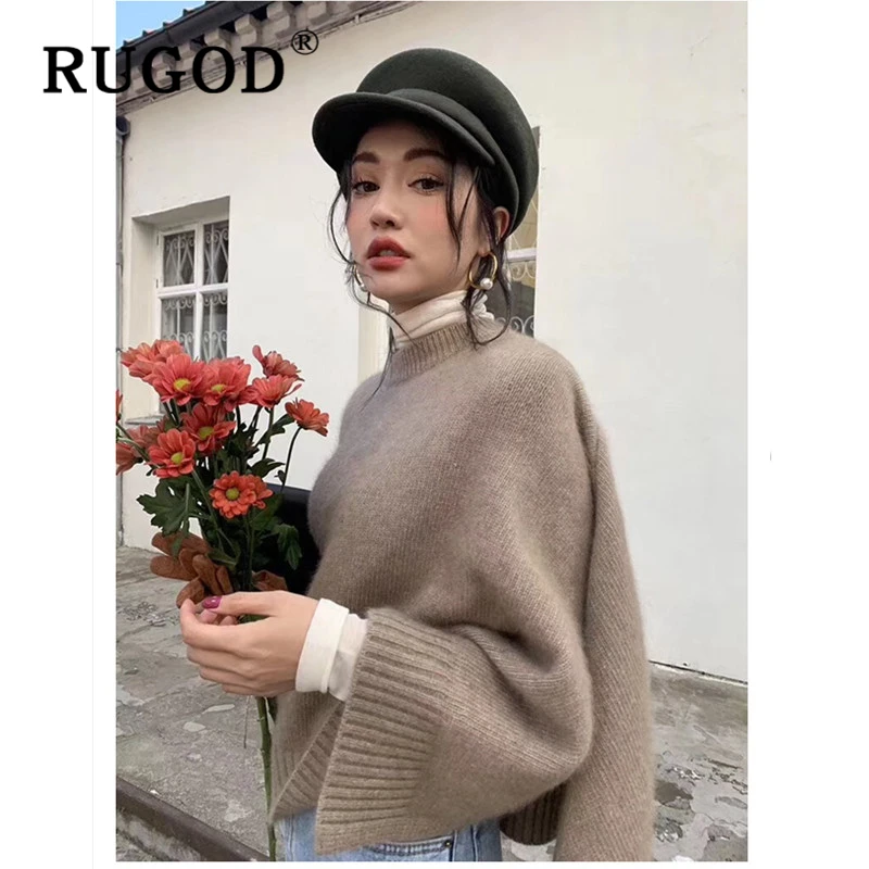 RUGOD Auturm Свободный вязаный свитер женский модный однотонный auturm Дамский Плащ винтажный круглый вырез Хаки Теплый пуловер и пальто