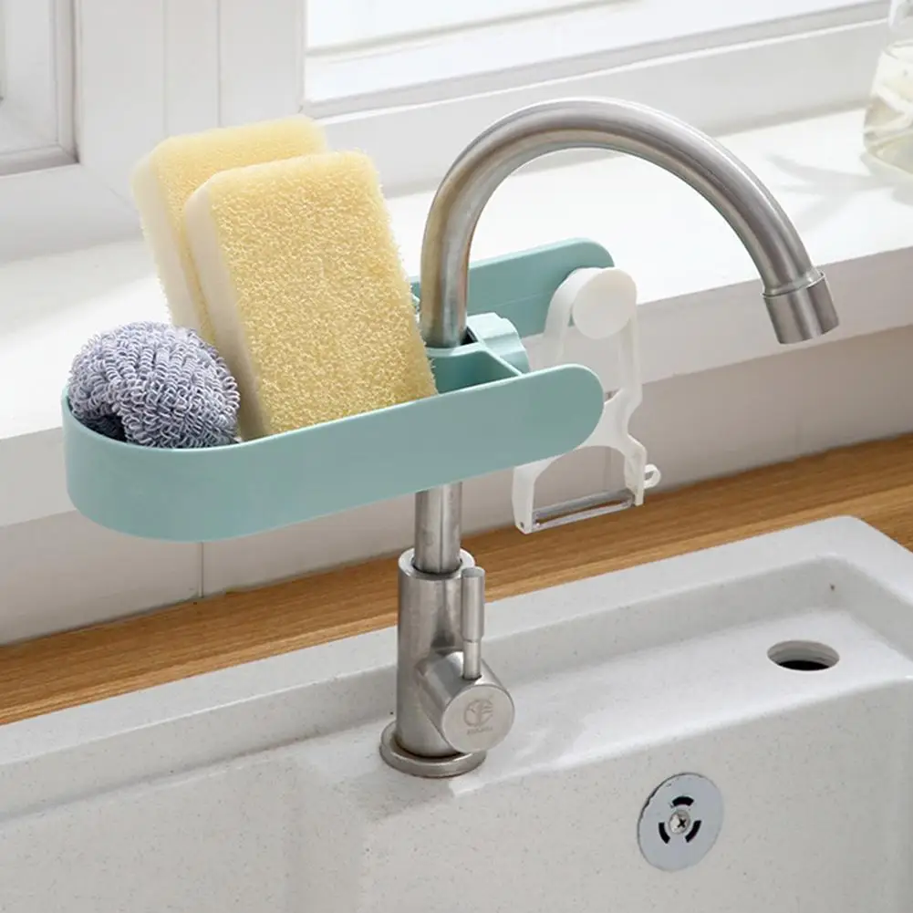 

AsyPets Kitchen Clip on Faucet Rack Sponge Drain Shelf Sink Hanging Storage Box