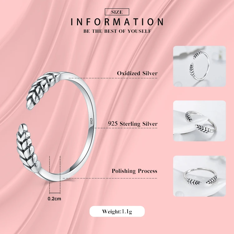 Женское Винтажное кольцо Modian на палец с листом дерева из серебра 100% пробы