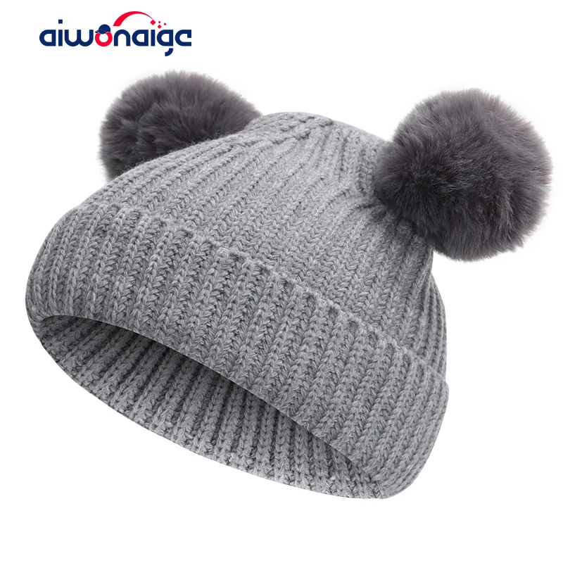2019 новая детская зимняя однотонная шляпа с помпонами вязаная шапка для мальчиков