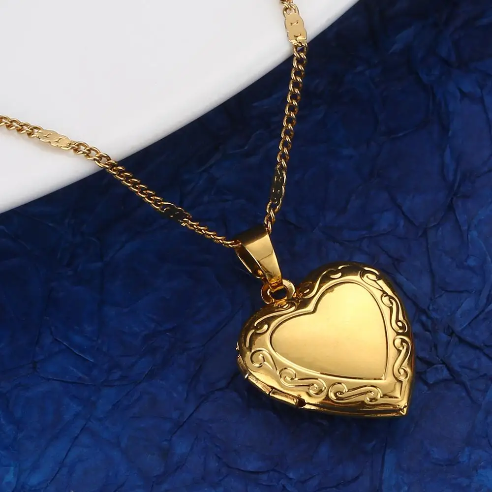 Золотистый медальон в форме сердца подвеска ожерелье романтичная мода женская
