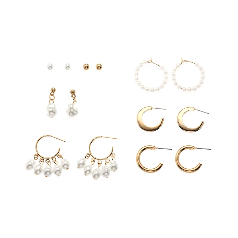 2020 Wholesale European and American Fashion Jewelry Cold Wind Geometric C-shaped Temperament Pearl Earrings Women