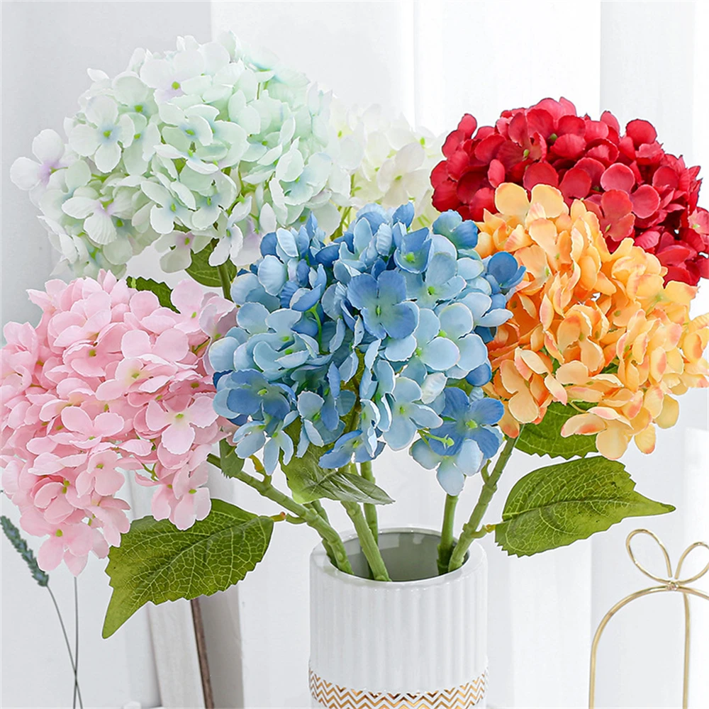 

6 Forks 58cm Hydrangea Branch Artificial Flowers Home Decoration Flowers Colored Hydrangea Silk Fake Flowers Wedding Decoration