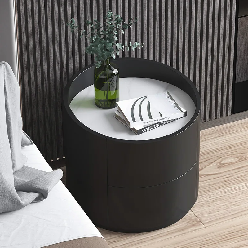 

European-style INS Bedside Table Bedroom Simple Modern Small Rock Slab Storage Cabinet Household Round Storage Bedside Cabinet