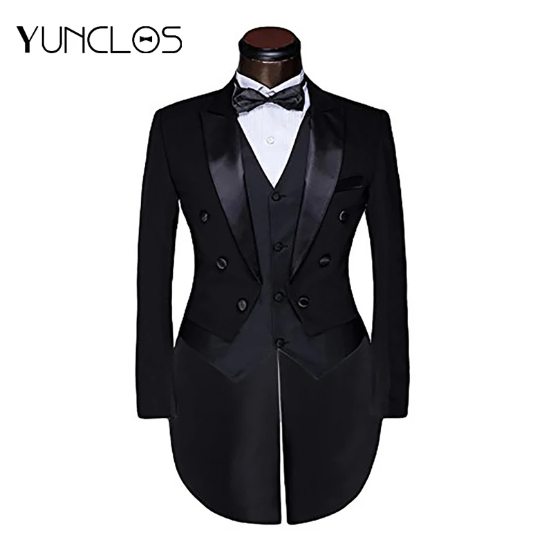 

Мужской повседневный смокинг черного цвета из 3 предметов (пиджак + брюки + жилет), однобортный пиджак для свадьбы и вечерние, красивый дизайн...