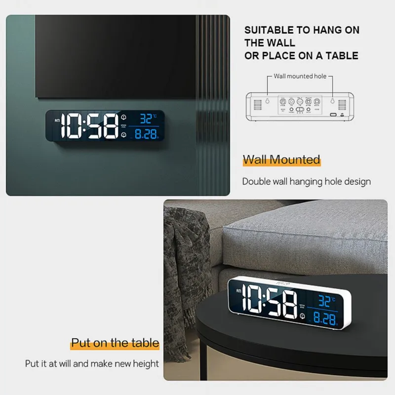

Charging Intelligent Voice Control Digital Electronic Alarm Clock Led Home Calendar Wall With Snooze