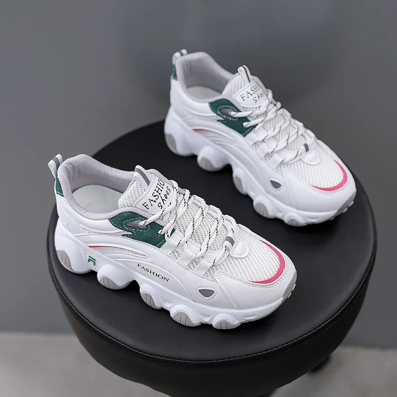

White Women Shoes New Chunky Sneakers For Women Lace-Up White Vulcanize Shoes Casual Fashion Dad Shoes Platform Sneakers Basket