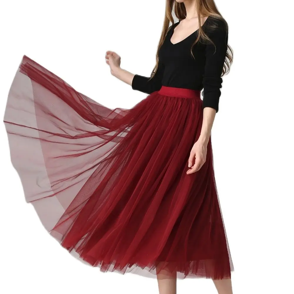 

Ladies Mesh Spring Summer Fashion Faldas Korean Style Big Swing Maxi Skirts Womens Jupe High Waist Tutu Adult Long Tulle Skirt