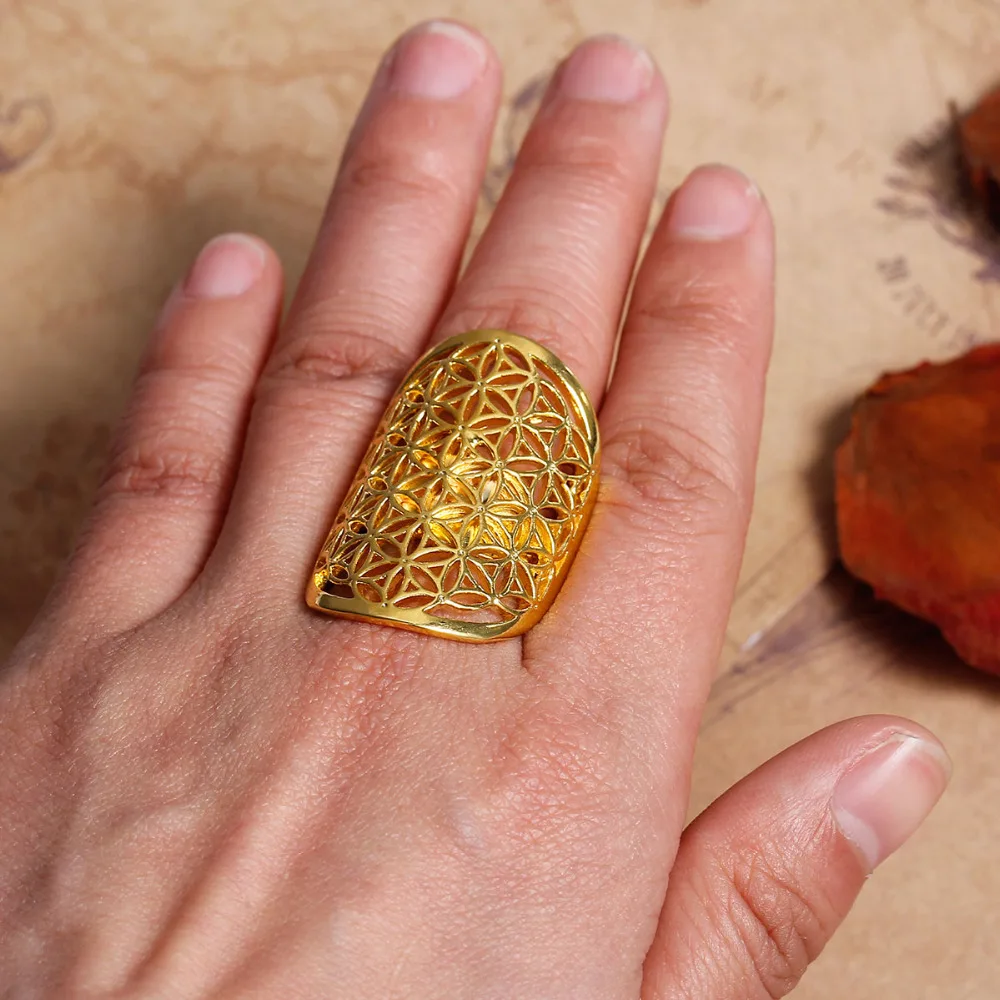 DoreenBeads New Fashion Copper Adjustable Seed Of Life Rings Gold/Silver Color Hollow Carved Men Women Punk Party Jewelry 1PC | Украшения и