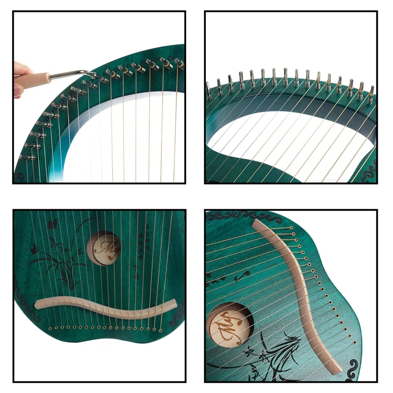 

19-Note Lyre Harp Mahogany Metal String Bone Saddle Lyre Harp with Tuning Wrench
