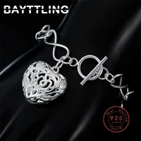 bayttling 8 inch silver color fine hollow heart pattern bracelet for women fashion couple jewelry
