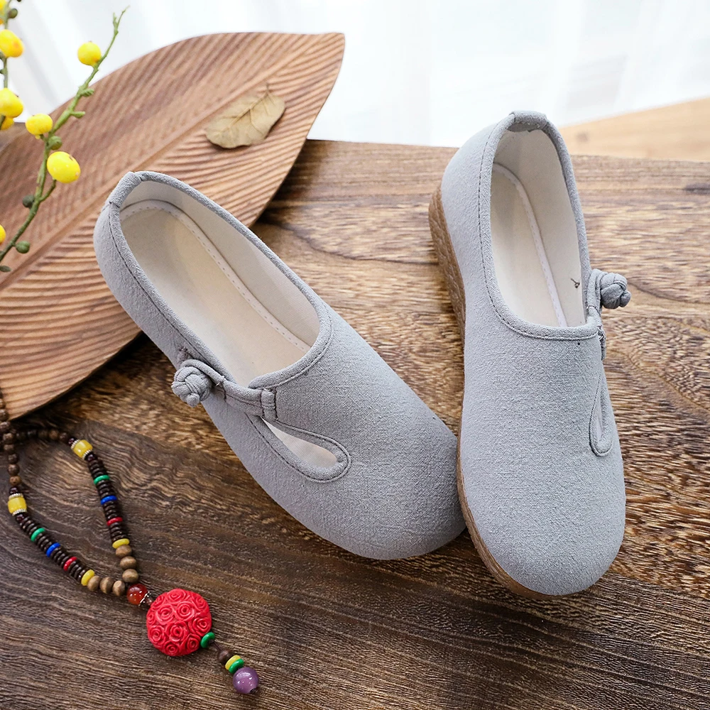 

Veowalk Women Solid Plain Soft Cotton Loafers Retro Ladies Casual Comfortable Walking Shoes with Platforms Brown Gray Beige