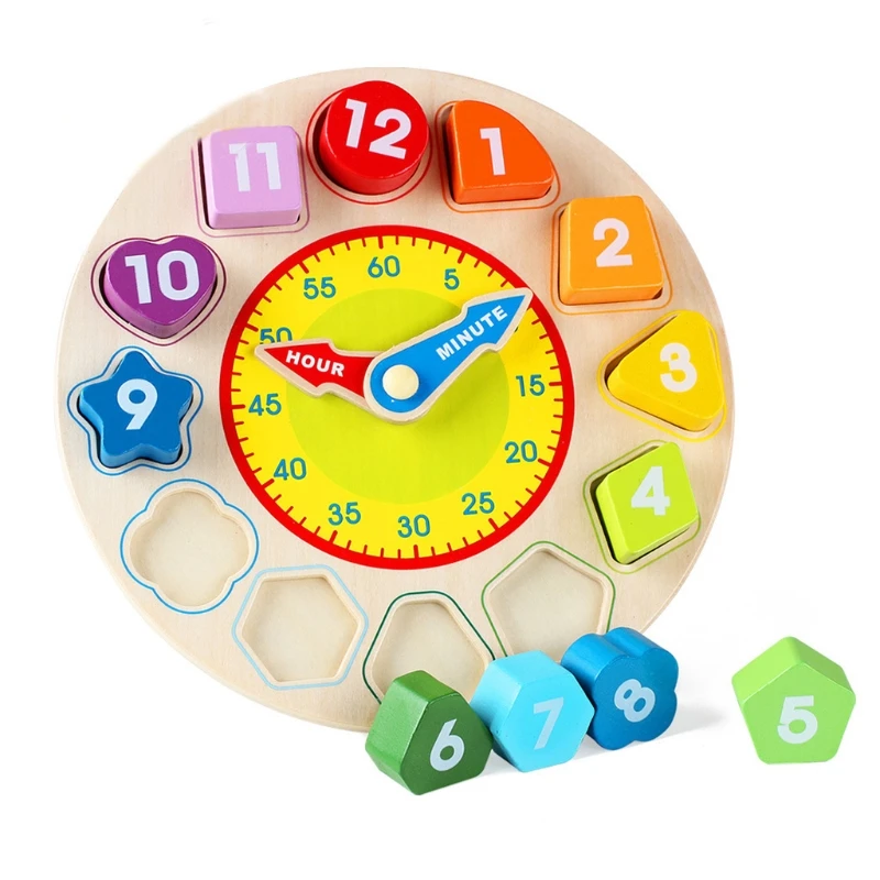 

Wooden Shape Color Sorting Clock Teaching Time Number Blocks Puzzle Stacking