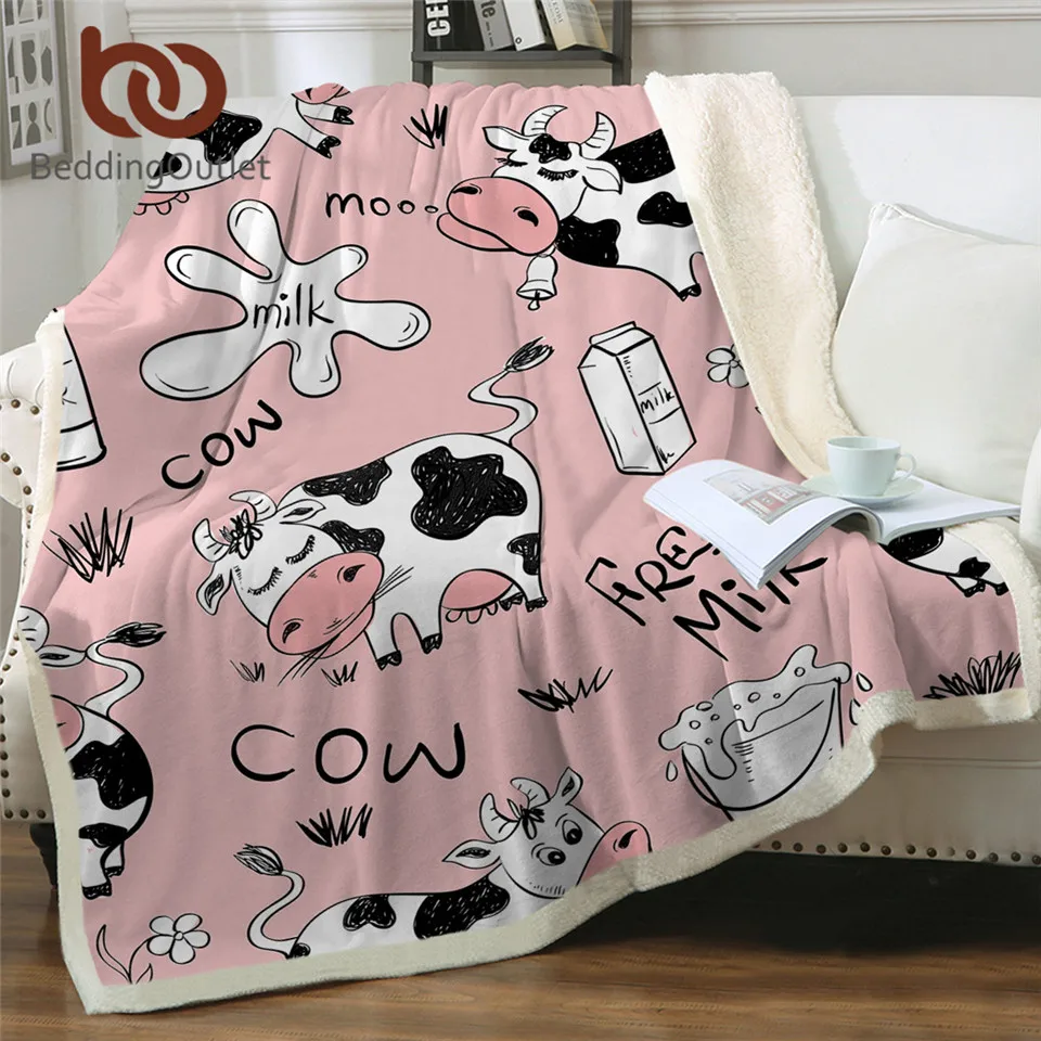 BeddingOutlet Pink Cow Sherpa Fleece Blanket Milk Cartoon Throw Cute Farm Animal Blanket Unicorn Cow Plush Blanket for Bed Couch