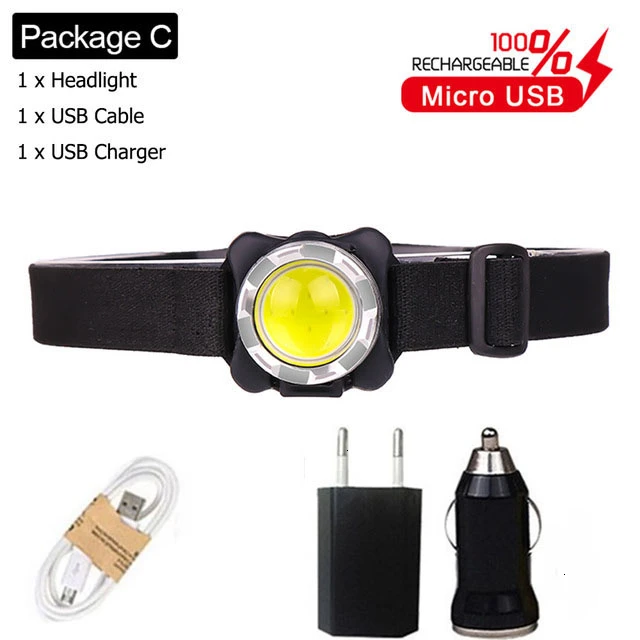 Package D Светодиодный мини-фонарь на открытом воздухе, красный белый свет, Micro usb зарядка, фара, налобный фонарь, Спортивная вспышка, длительный срок службы батареи - Испускаемый цвет: Package D