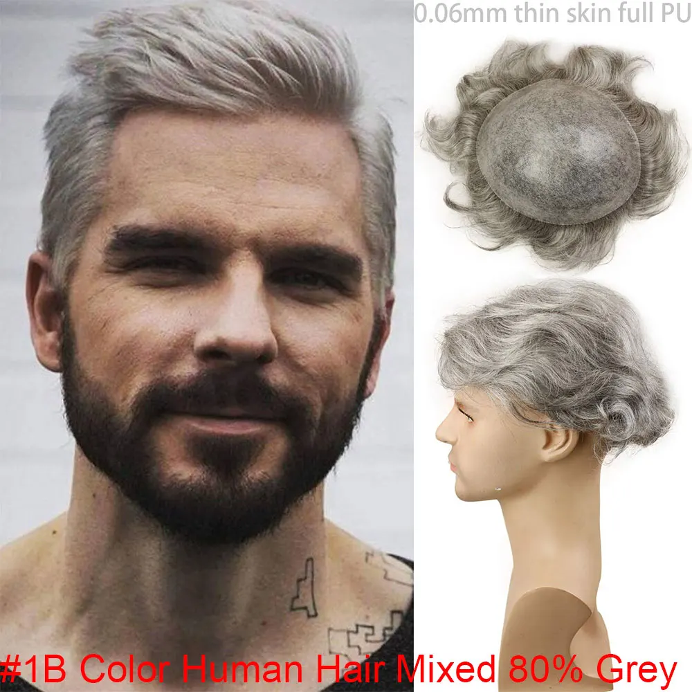 Eseewigs волосы заменяют мужчин т тонкая кожа PU база 10*8 черные волосы прямые европейские Remy человеческие волосы парик для мужчин 1b - Парик Цвет: 1B80