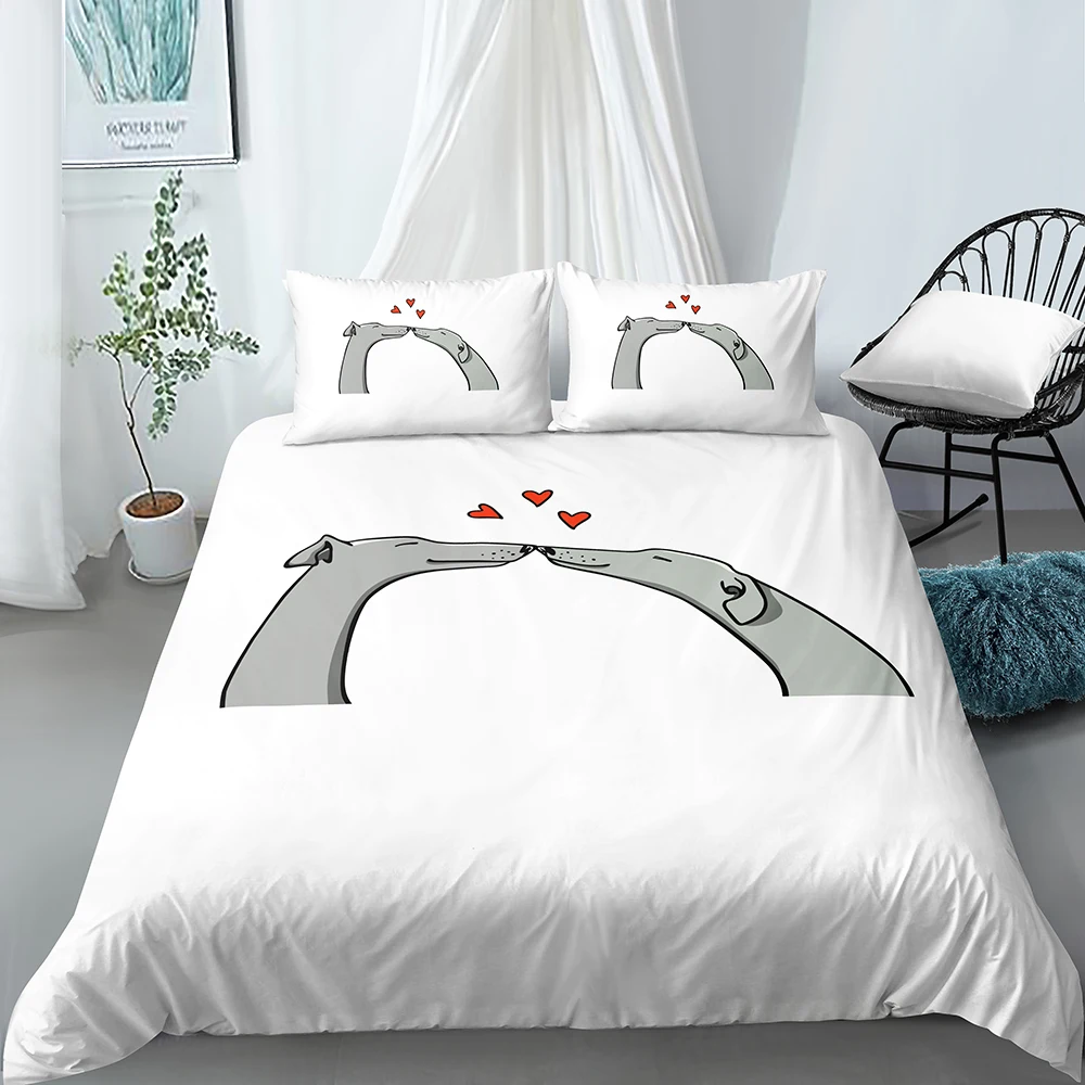 

High Quality Couple of Whippets White Bed Linen Set Duvet Cover Pillowcases Soft and Comfortable Bed Set Twin Full Queen King