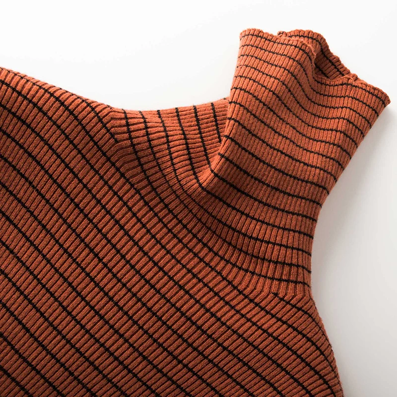

Women's Long Sleeve Elastic Turtleneck Sweater Female Pullover Women Flexible Striped Sweaters Ladies Casual Jumper Top Clothing