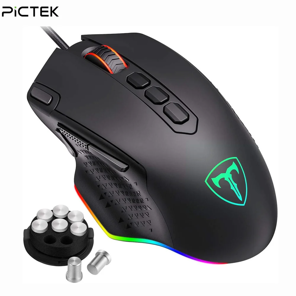 Проводная игровая мышь PICTEK 12000 DPI геймер эргономичная USB с RGB подсветкой боковые
