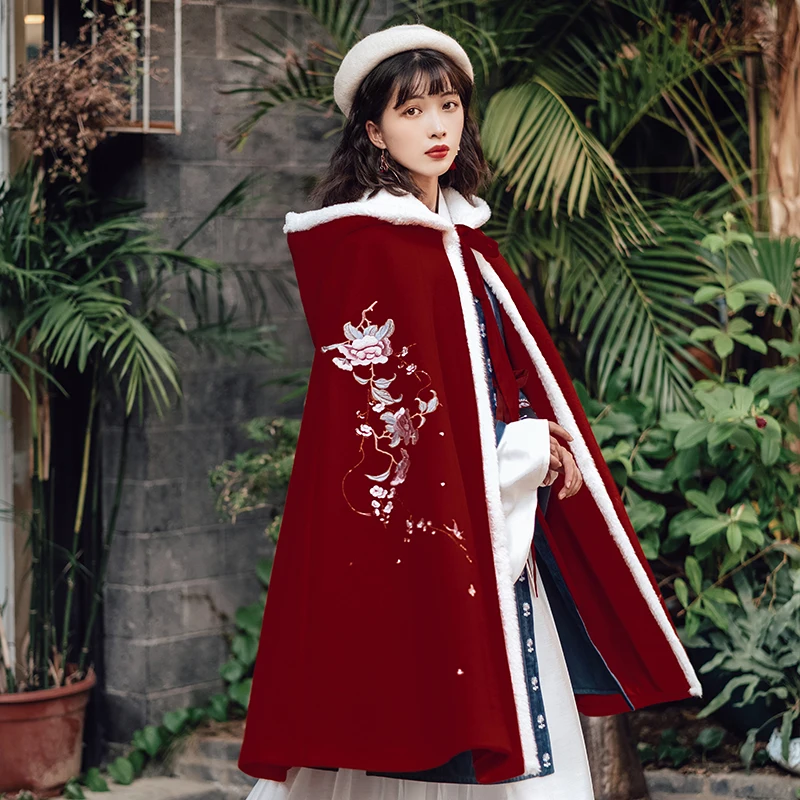 

Chinese Style Warm Coat For Women Black/White/Red Winter Cloak Han/Tang/Song/Qing Dynasty Ancient Clothes New Hanfu DQL5067