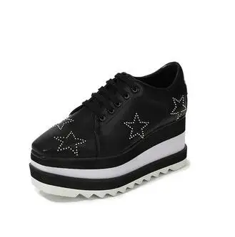 

Hot Sale Height Increasing Star Style Diamond Lace Up Lady Shoes Classic Platform Shoes Contrast Color Square Toe Wedge Shoes