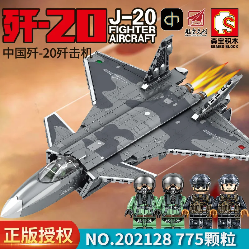 

Senbao 202128 AVIC Aircraft-J-20 Fighter Model Assembled Small Particle Building Blocks Boy Toy Gifts