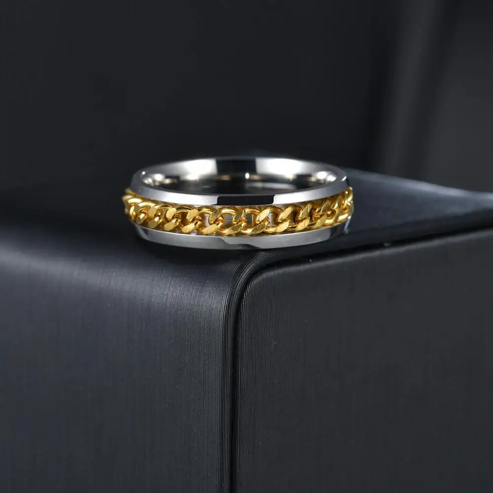 Мужское кольцо в стиле панк простое с цепочкой 6 мм маленькое ювелирное изделие