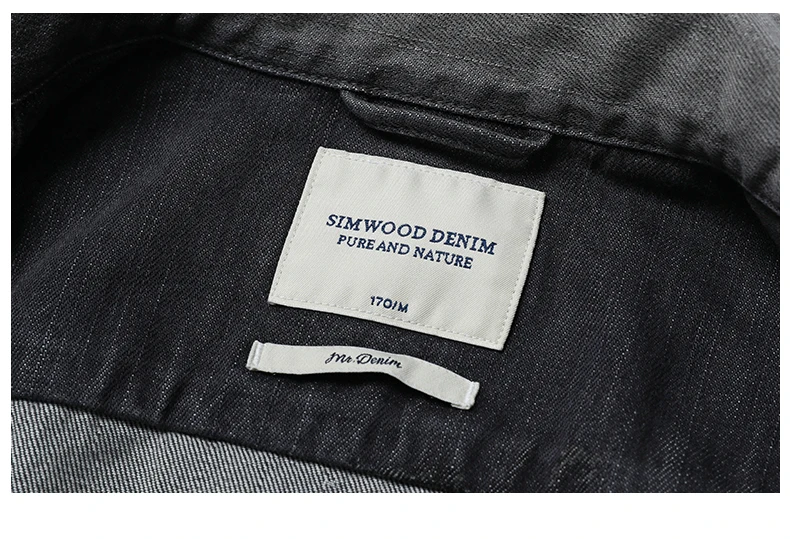Демисезонная мужская джинсовая куртка SIMWOOD, повседневный приталенный жакет из хлопка,, винтажное пальто из темного