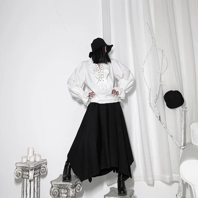 Стильная темная женская одежда Yamamoto воротник манжета из хлопка и конопли в стиле