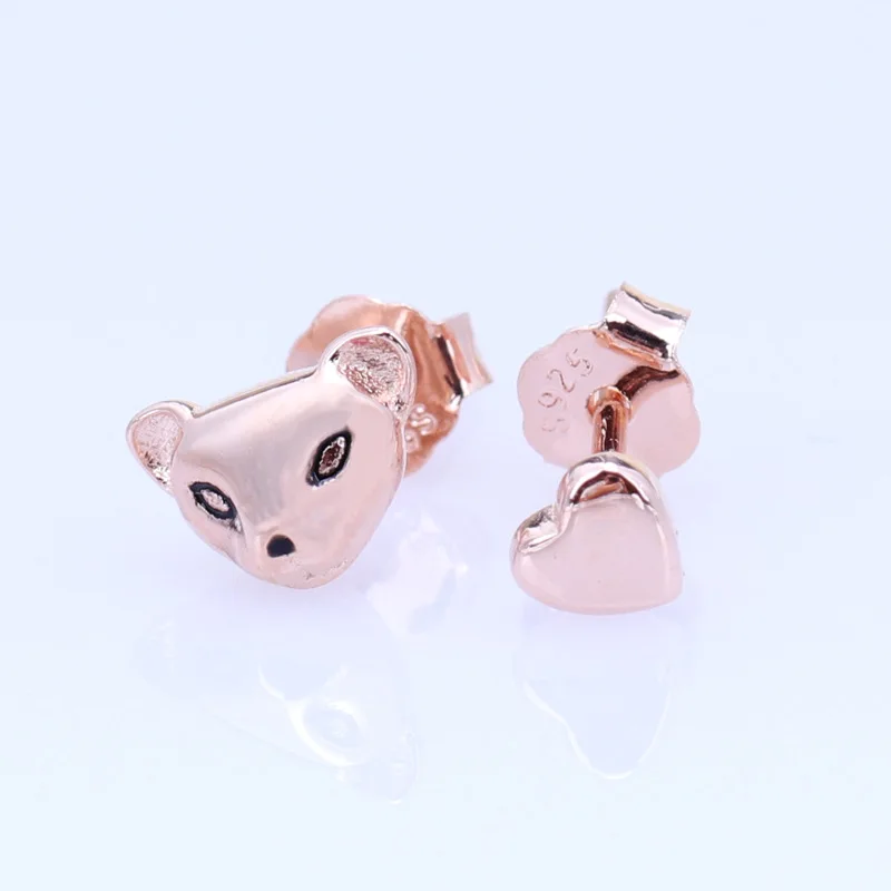 

Authentic S925 Sterling Silver Pan Earrings Rose Gold Lion Love Earrings For Women Wedding Party Gift Fashion Jewelry