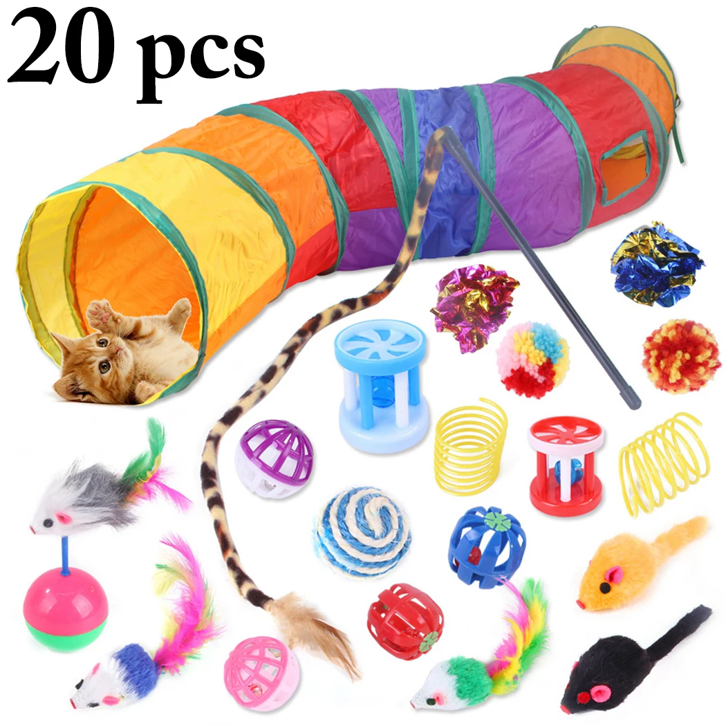 

Креативные игрушки для кошек, Забавный туннель для кошек, мышки для котов, палочка, игрушка, мяч с перьями для кошек, товары для питомцев, сувениры для кошек 20 шт./компл.