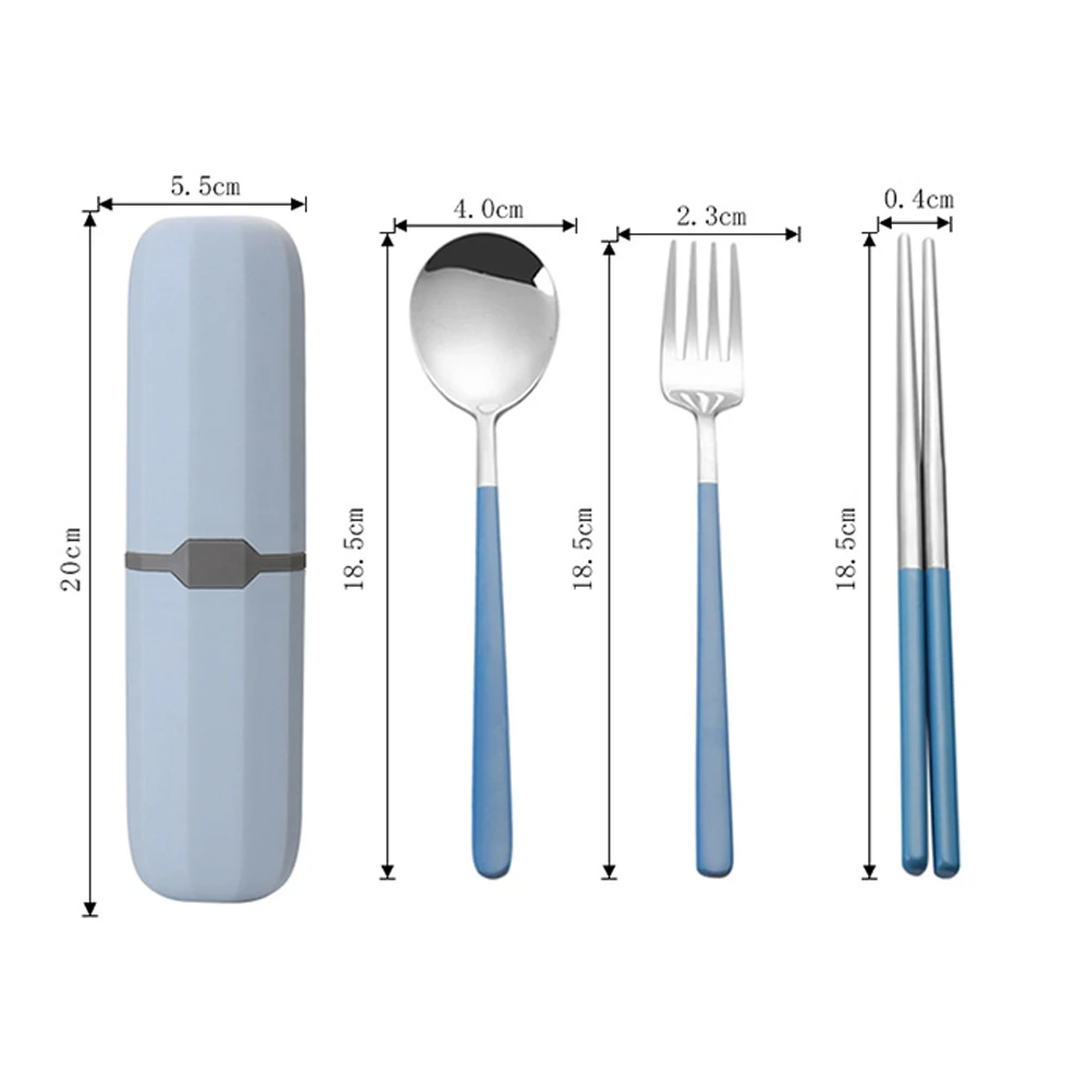 

3pcs Stainless Steel Spoon Fork Chopsticks Dinner Set Portable Cutlery Set Tableware Kitchen Tools Dinnerware with Storage Box