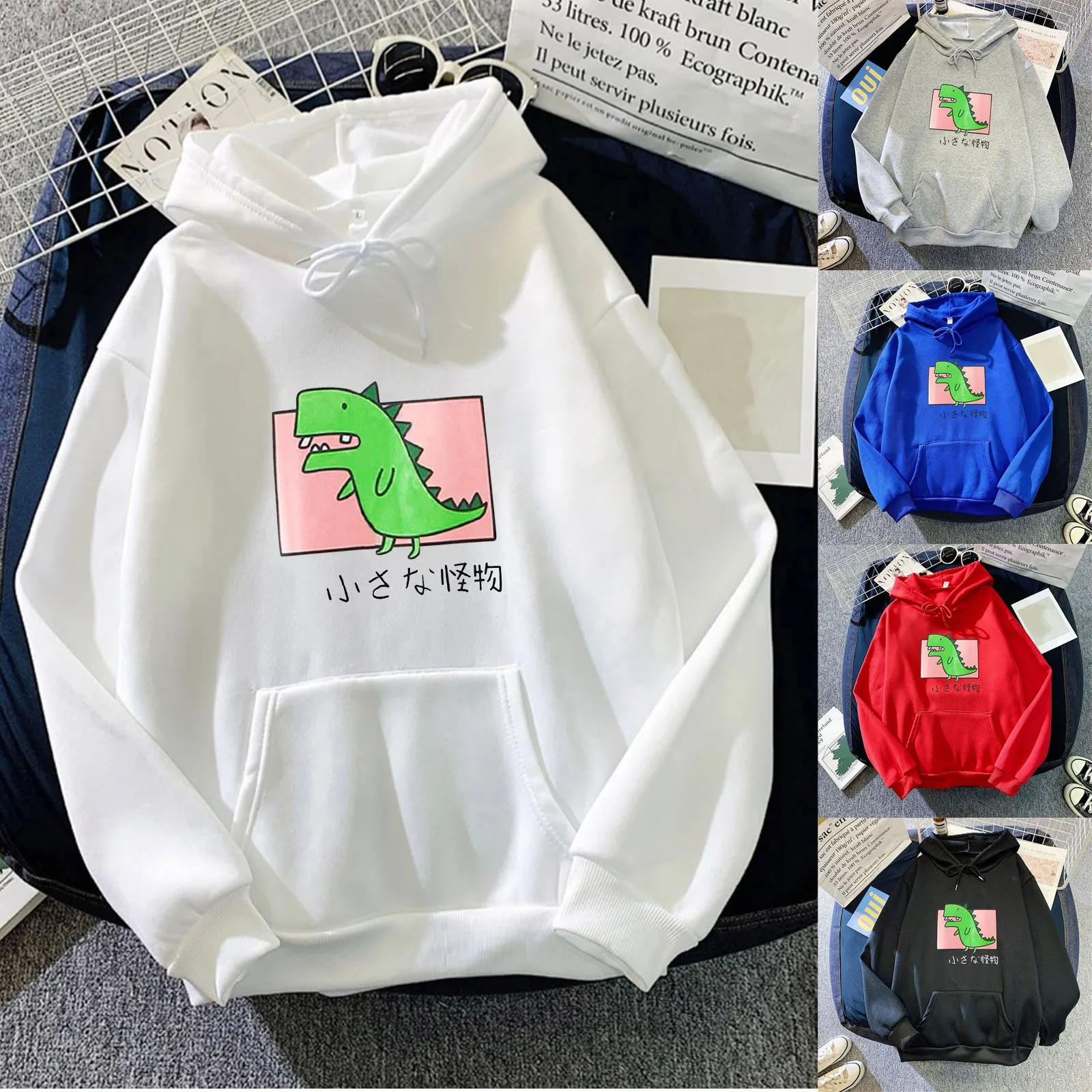 60# 2021 Fashion Women Casual Print Long Sleeve Splice Dinosaur Letter Hoodies Tops Casual Print Splice Oversized Sweatshirt
