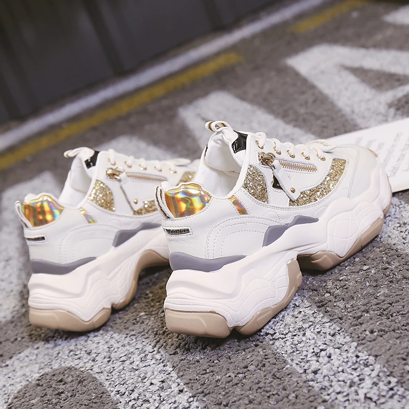 Г., осенние женские блестящие теннисные туфли на массивной платформе повседневные женские теннисные туфли для папы Chaussure Femme Dames