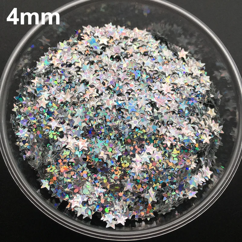 4mm Star 20 г Лазерная Серебряная микс форма ПВХ свободные блестки для маникюра ногтей, свадебные конфетти, аксессуары для рукоделия - Цвет: 4mm Star