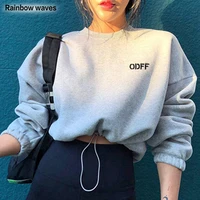 rainbowwaves hoodie woman loose long sleeve short shirts letter spring oversize pullover korean streetwear crop tops