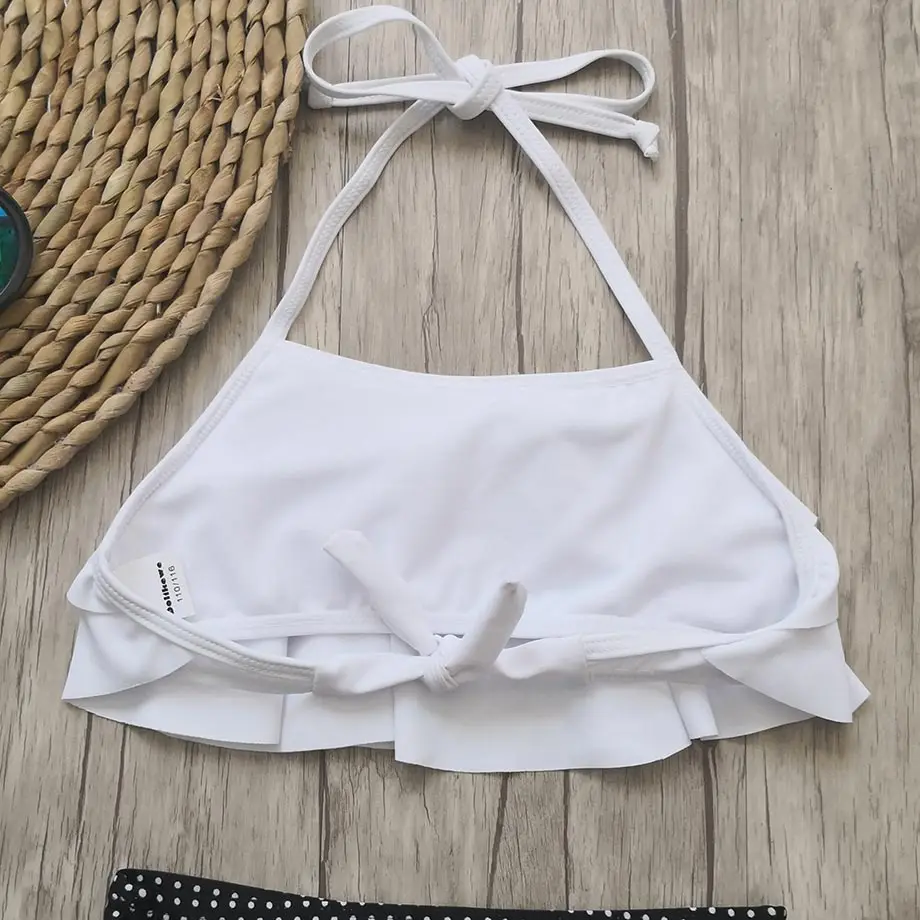 Комплект бикини с завышенной талией для девочек купальный костюм в горошек