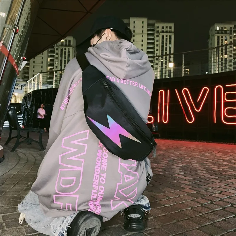 Поясная сумка со светоотражающими молниями Harajuku, Женская поясная сумка на пояс/сумка на пояс, Мужская нагрудная сумка в стиле хип-хоп, сумка для путешествий на каждый день