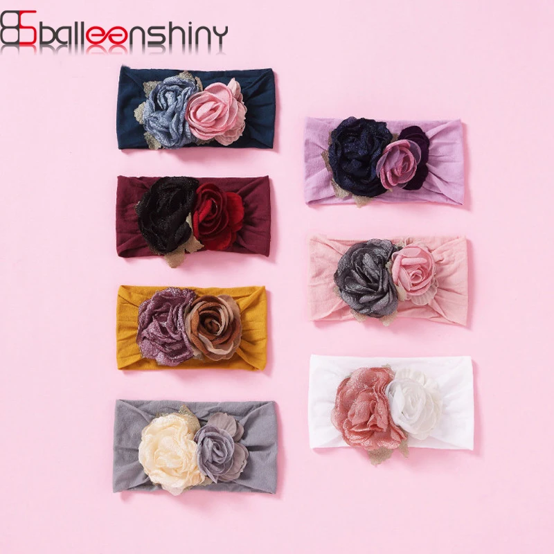 

BalleenShiny Baby Girl Flower Headband Kids Lace Rose Hairband Infant Turban Headear Princess Headwear Accessories Photo Props