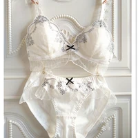 french women lingerie wire free bra and panty set lace underwear lolita girl teens ultra thin embroidery bras thong briefs sets