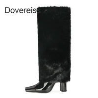 dovereiss fashion female boots winter new apricot chunky heels sexy elegant square to new knee high boots big size 44 45