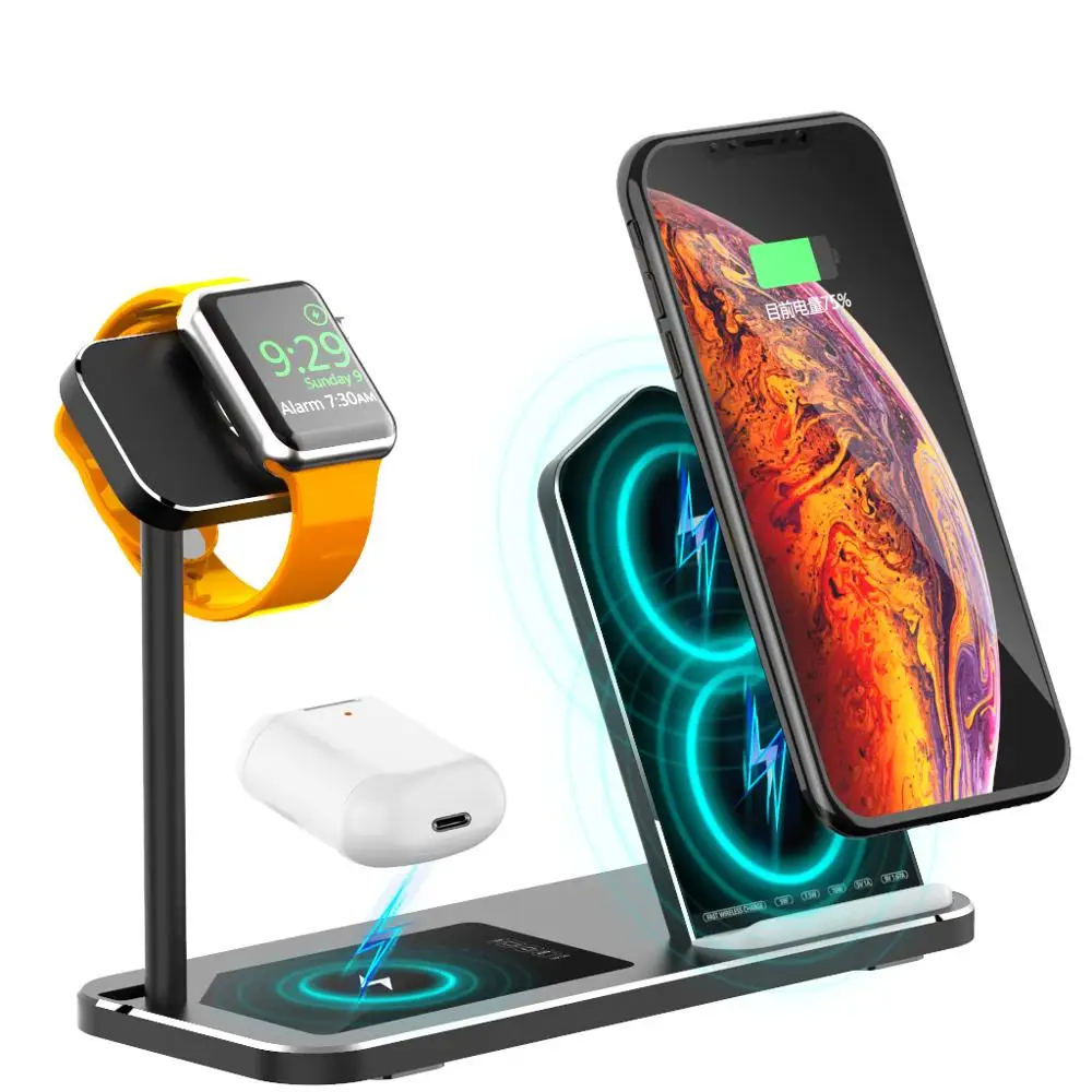 3 в 1 10 Вт быстрая Беспроводная зарядная док станция для Apple iPhone8 11 XS R Pro Max iWatch123 4 5 и