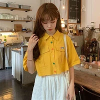 blouse women harajuku short sleeve kawaii shirt black shirt button up korean style blouses woman fashion 2021 elegant summer