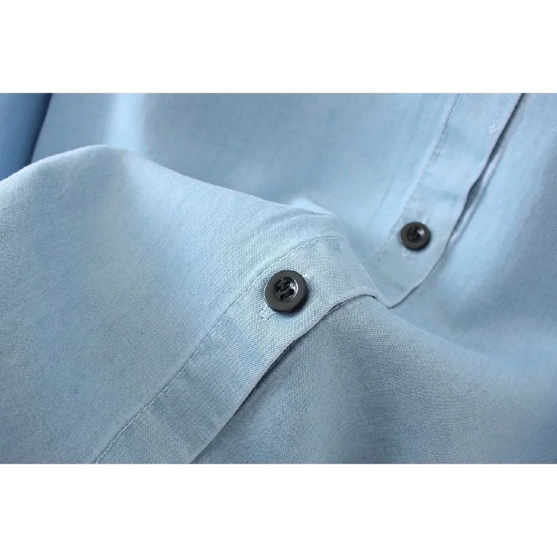 

Plus Size Women's Light Denim Blouse Long Sleeved Officewear Blouses Casual Tops