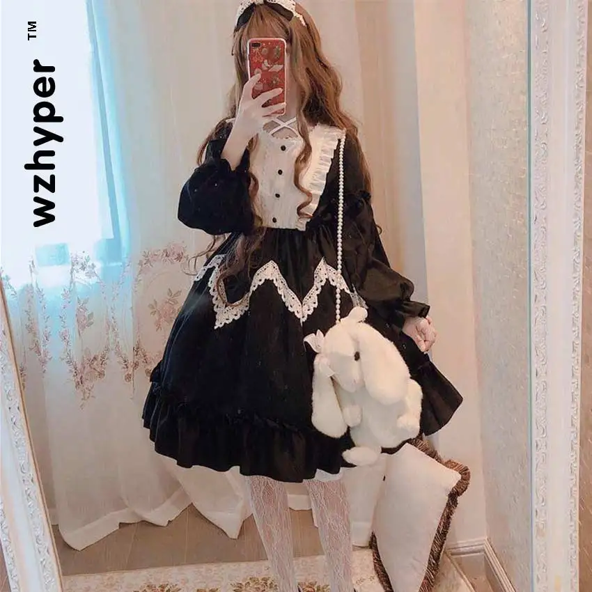 

New Arrival 2 Colors Gothic Lolita Dress Soft Sisiter Lace Black Dress Women Princess Dress Girl Halloween Costume