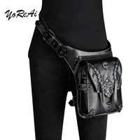 fashion vintage steampunk moto bag pu repellent rock gothic biker waist bags shoulderbag packs victorian women drop leg pouch