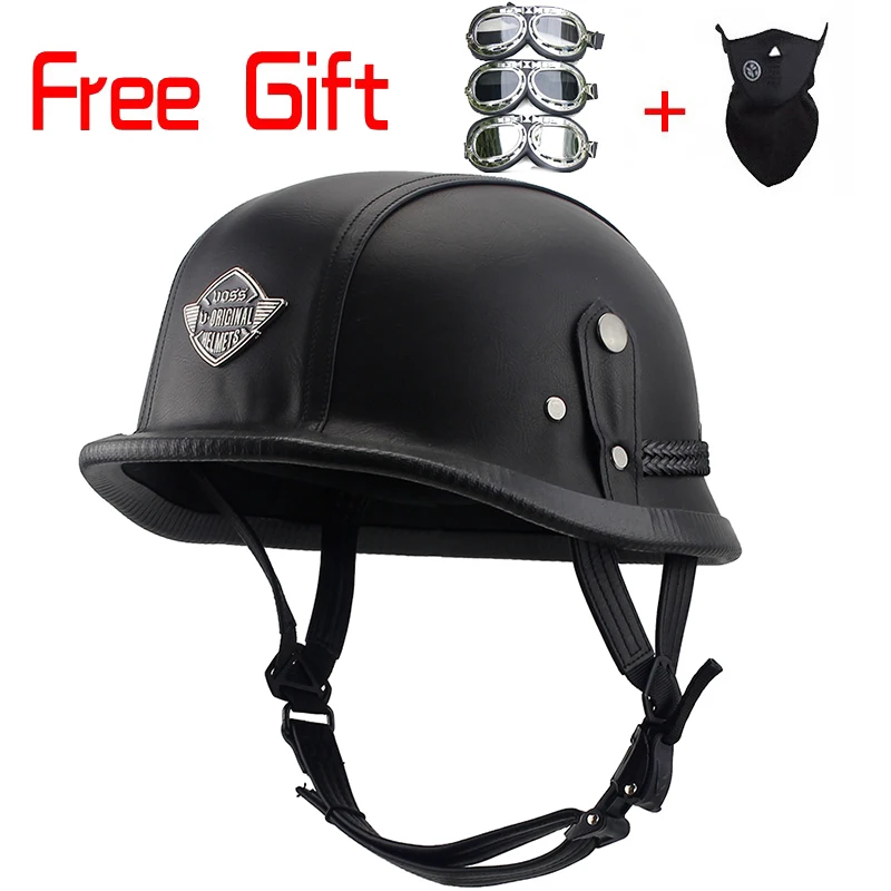 

Adult Leather Helmets For Motorcycle Retro Half Cruise Helmet Prince Motorcycle GERMAN Helmet Vintage Motorcycle Moto