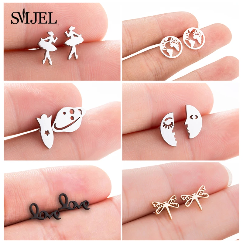 Женские серьги-гвоздики SMJEL из нержавеющей стали серьги с картой Луной стрекозой